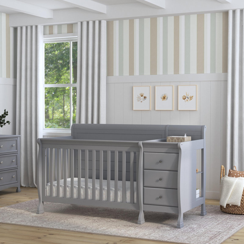 Grey cribs with changing table on sale